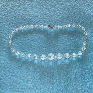 AURORA BOREALIS crystal beaded choker necklace vintage 1950 elegant size 16”